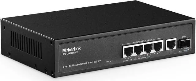 Main image of 5 Port 2.5 Gigabit PoE Switch with 10G SFP, 5 x 2.5G Ethernet Ports, 4 Port PoE IEEE802.3af/at, 65W, Compatible with 10/100/1000Mbps, Unmanaged Fanless Wall Mountable Network Switch