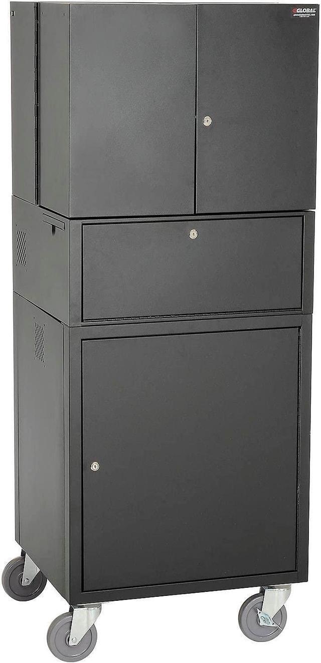 Alt view image 2 of 7 - Global Industrial Mobile Fold-Out Computer Security Cabinet, Unassembled, Black, 24-1/2"W x 22-1/2"D x 61-1/2"H