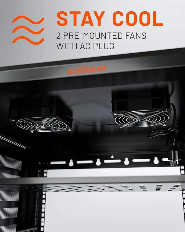 Alt view image 4 of 7 - ECHOGEAR 12U Network Rack - Enclosed Wall Mount Rack Kit Includes 2X 1U Shelves, Pre-Mounted Fan, Lockable Door & Hardware - 600mm Depth Fits All Your AV Gear