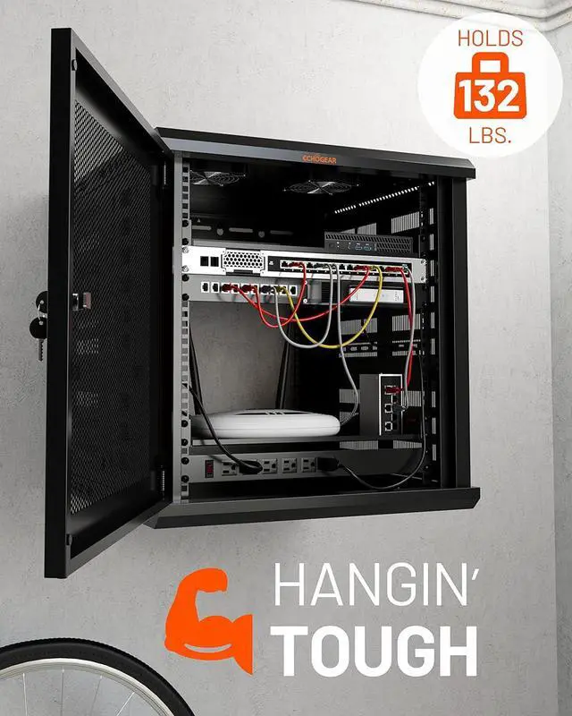 Alt view image 5 of 7 - ECHOGEAR 12U Network Rack - Enclosed Wall Mount Rack Kit Includes 2X 1U Shelves, Pre-Mounted Fan, Lockable Door & Hardware - 600mm Depth Fits All Your AV Gear