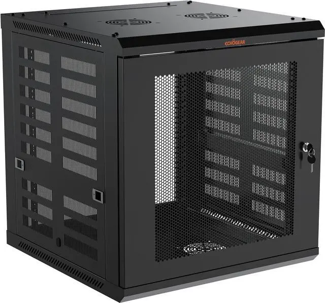 Main image of ECHOGEAR 12U Network Rack - Enclosed Wall Mount Rack Kit Includes 2X 1U Shelves, Pre-Mounted Fan, Lockable Door & Hardware - 600mm Depth Fits All Your AV Gear