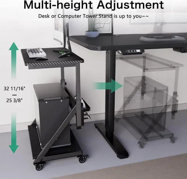 Alt view image 5 of 7 - Gaming Computer Tower Floor Stand,5-Step Height Adjustment pc Tower Stand with Power Organize, 2-Tier Case CPU Holder Gift Cart with Rolling Wheels, Upgrade Storage Kit *7 & Mouse Pad, Black