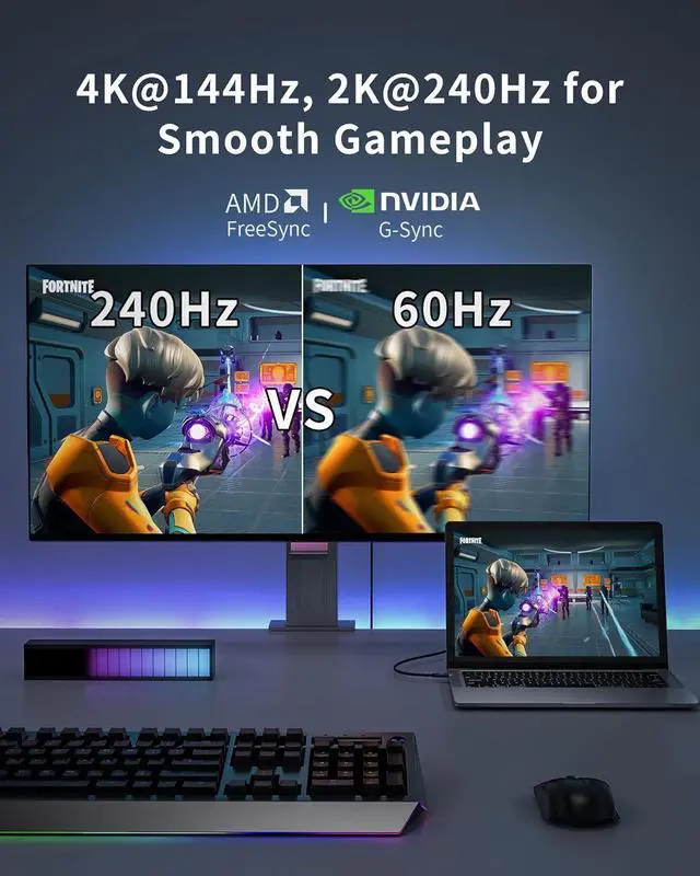 Alt view image 3 of 7 - 8K Mini DisplayPort to DisplayPort 1.4 Cable, [8K@60Hz, 4K@144Hz, 2K@240Hz] 32.4Gbps Bi-Directional, HDR, G-Sync, Mini DP [Thunderbolt 2 Compatible] for Gaming Laptop, MacBook, Monitor,3.3FT