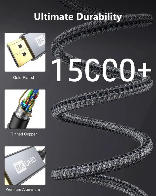 Alt view image 7 of 7 - 8K Mini DisplayPort to DisplayPort 1.4 Cable, [8K@60Hz, 4K@144Hz, 2K@240Hz] 32.4Gbps Bi-Directional, HDR, G-Sync, Mini DP [Thunderbolt 2 Compatible] for Gaming Laptop, MacBook, Monitor,3.3FT