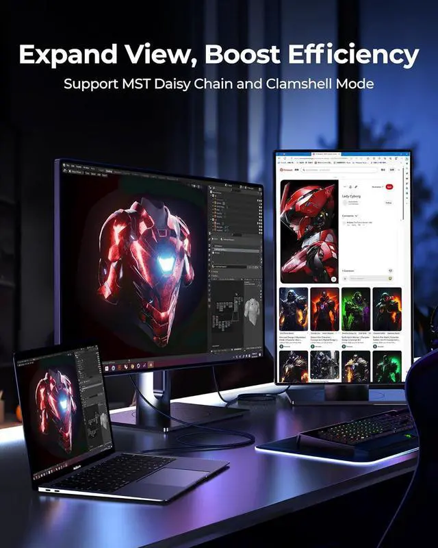 Alt view image 5 of 7 - 16K Mini DisplayPort to DisplayPort 2.1 Cable, [16K@60Hz, 8K@120Hz, 4K@240Hz] 80Gbps Bi-Directional, HDR, G-Sync, Mini DP [Thunderbolt 2] for Gaming Laptop, MacBook, Monitor,15FT