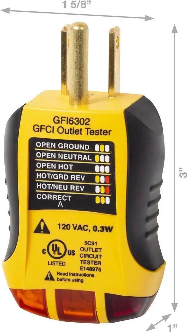 Alt view image 5 of 6 - Sperry Instruments STK001 Non-Contact Voltage Tester (VD6504) & GFCI Outlet / Receptacle Tester (GFI6302) Kit, Electrical AC Voltage Detector, Yellow & Black