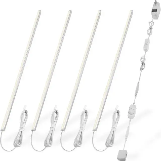 Main image of V-Shape Under Cabinet Lighting Kit - 4pcs Sleeker 12" Dimmable LED Light Bars for Showcase Shelf Seamless Illumination - 1200lm, 12W - Pure White (6000K)