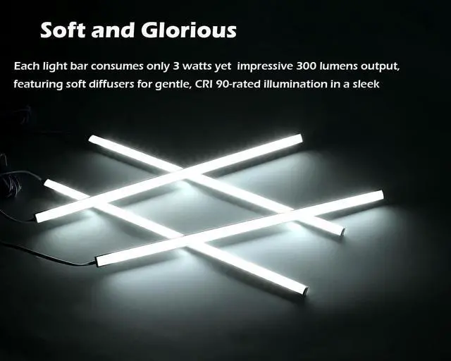 Alt view image 2 of 7 - V-Shape Under Cabinet Lighting Kit - 4pcs Sleeker 12" Dimmable LED Light Bars for Showcase Shelf Seamless Illumination - 1200lm, 12W - Pure White (6000K)