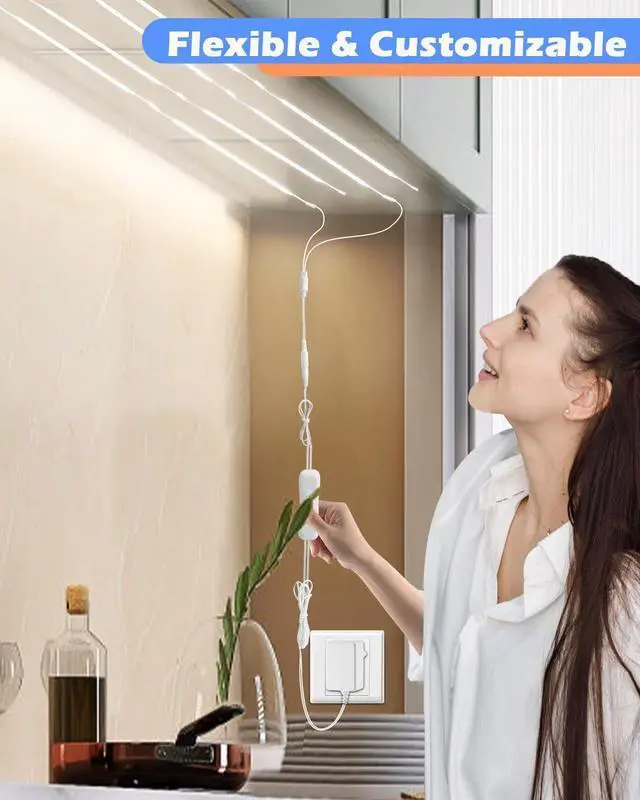 Alt view image 2 of 7 - LED Under Shelf Lighting Kit, (8) Linkable 12-Inch Light Strips Set, 20W 2000lm Daylight White, Flexible & Durable for Bookcases, Cabinets, Pantries, Showcase, Closet (Cool White)