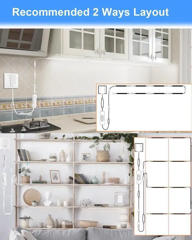 Alt view image 7 of 7 - LED Under Shelf Lighting Kit, (8) Linkable 12-Inch Light Strips Set, 20W 2000lm Daylight White, Flexible & Durable for Bookcases, Cabinets, Pantries, Showcase, Closet (Cool White)