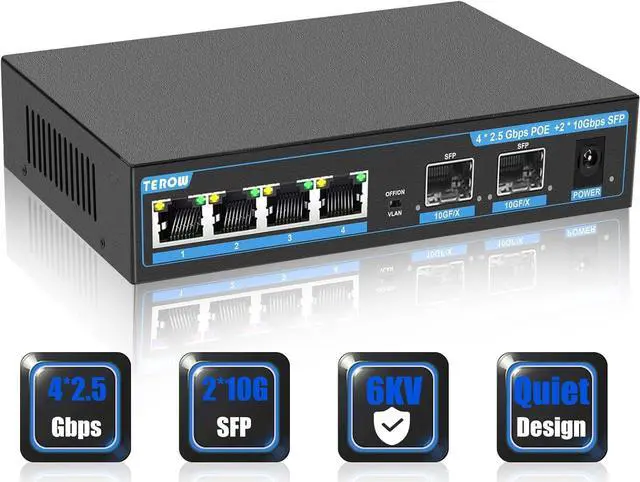 Main image of 2.5G Ethernet Switch, Unmanaged 6-Port POE Switch, 4 x 2.5G Base-T & 2 x 10G SFP, Multi-Speed Network Switch, Compatible with Gigabit & 10Gb, Desktop/Wall Mount, Ideal for AP, NAS, PC