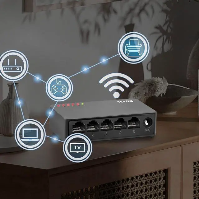Alt view image 3 of 6 - Ethernet Switch,5 Port Gigabit Unmanaged Network Switch, Portable Switch | Plug & Play | Fanless Housing, Black