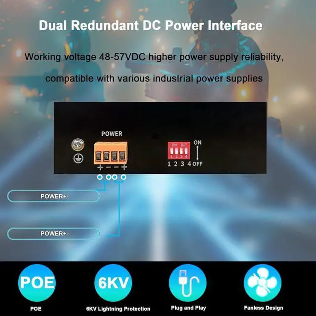 Alt view image 5 of 7 - Industrial 8 Ports PoE Switch with 2 x Gigabit SFP Uplink Slots and Industrial DIN Rail, POE Budget 120W, POE Watchdog, DIN-Rail POE Switch for PTZ Camera/POE Lighting/ POE Monitor