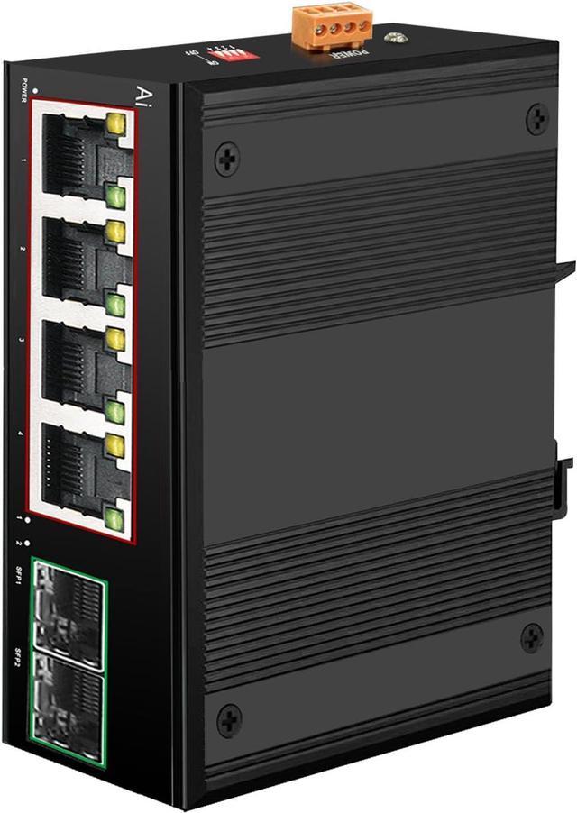 6 Port Industrial Gigabit AI PoE DIN-Rail Switch, 4 x Gigabit Base