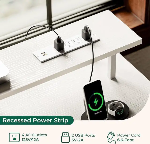 Alt view image 4 of 7 - 47" Small Computer Desk with 4 Drawers, Gaming Desk with LED Lights & Power Outlets, Home Office Desk with Large Storage Space for Bedroom, Work from Home, White