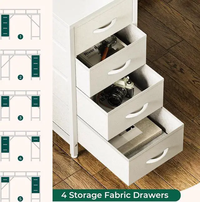 Alt view image 5 of 7 - 47" Small Computer Desk with 4 Drawers, Gaming Desk with LED Lights & Power Outlets, Home Office Desk with Large Storage Space for Bedroom, Work from Home, White