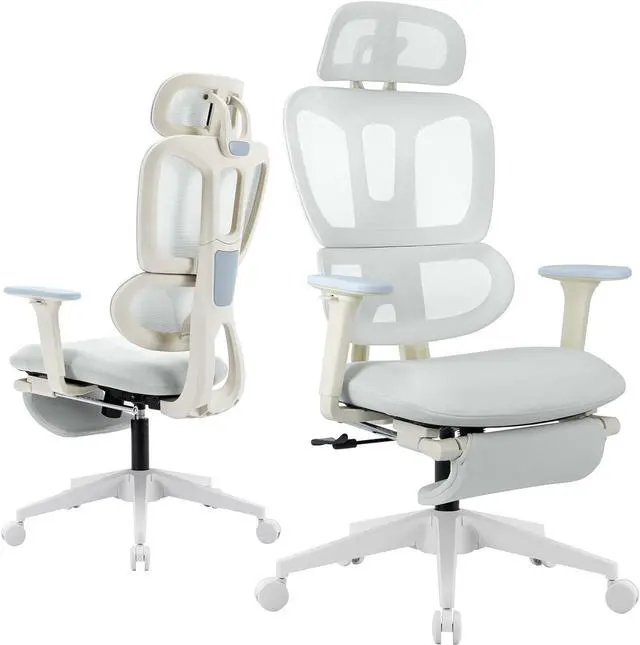 Main image of Ergonomic Office Chair with Footrest, High Back Computer Office Chair with Dynamic Lumbar Support, 2D Headrest, 4D Armrest, Sponge Seat, Mesh Home Office Desk Chair for Adults & Teen, Grey