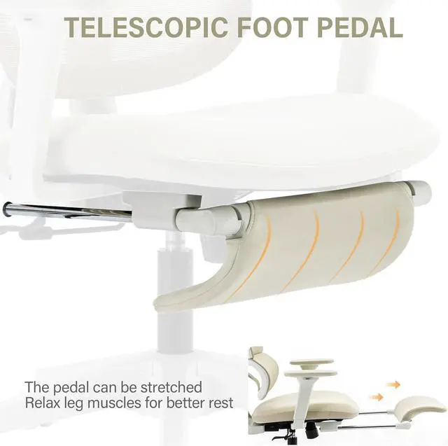 Alt view image 6 of 7 - Ergonomic Office Chair with Footrest, High Back Computer Office Chair with Dynamic Lumbar Support, 2D Headrest, 4D Armrest, Sponge Seat, Mesh Home Office Desk Chair for Adults & Teen, Black Cream