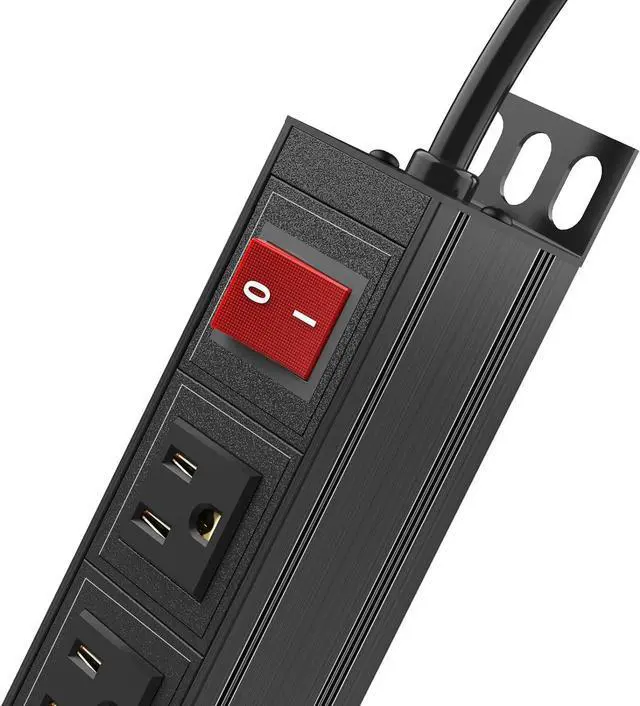 Alt view image 5 of 7 - 6 Outlet Power Strip, Metal Mountable Power Strip Surge Protector, Heavy Duty Wall Mount Power Outlet for Commercial, Industrial, Workshop, 6FT Power Cord, 15A/125V 1875W (Black 6FT)