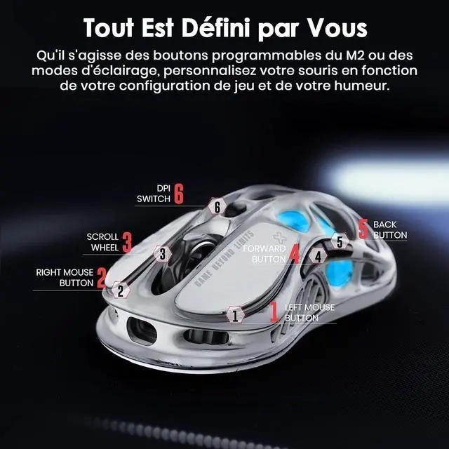Alt view image 6 of 6 - GravaStar Mercury M1 Pro Gaming Mouse, MMO Computer Gaming Mice with 4K Receiver, 26,000 DPI, 88g Lightweight Hollowed-Out Design, 5 Programmable Buttons, 5 Dynamic Lightsync RGB Modes, Silver Mist