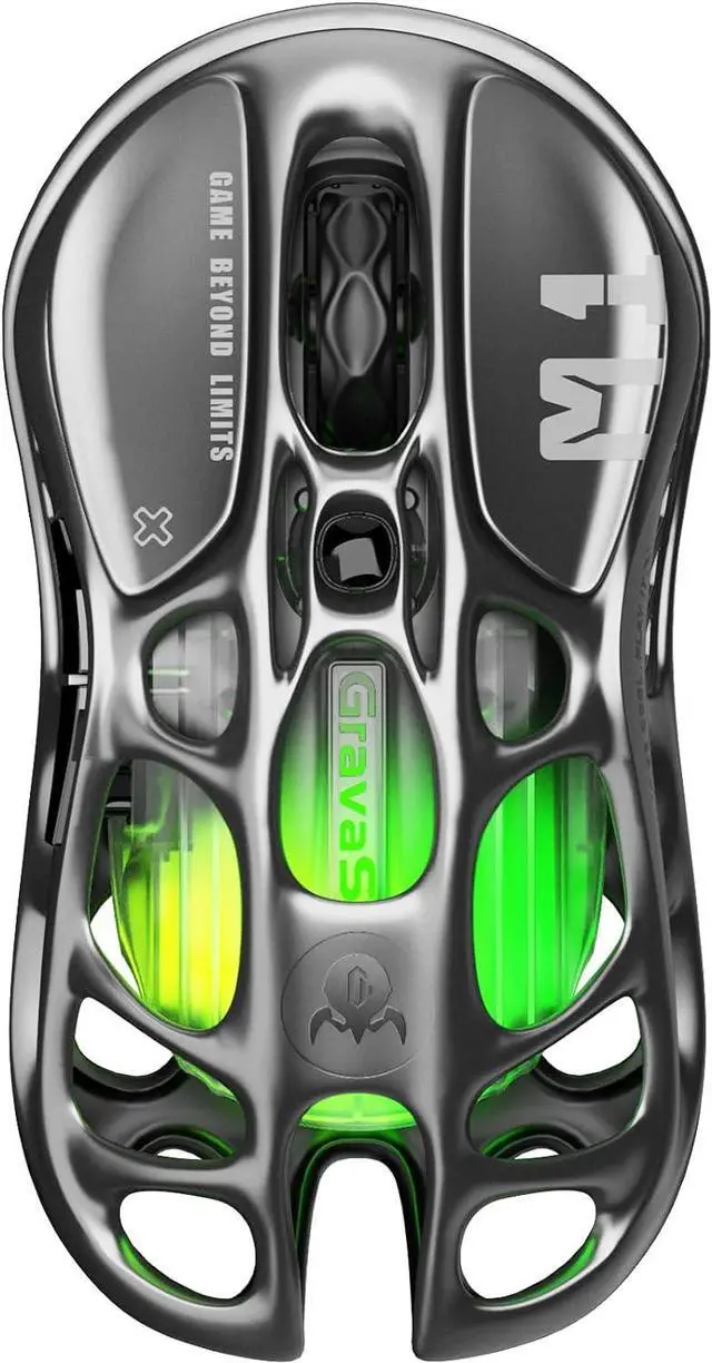 Main image of GravaStar Mercury M1 Pro Wireless Gaming Mouse, Magnesium Alloy MMO Gaming Mice, 26,000 DPI, 88g Lightweight Hollowed-Out Design, 5 Programmable Buttons, 5 Dynamic Lightsync RGB Modes, Gunmetal Gray
