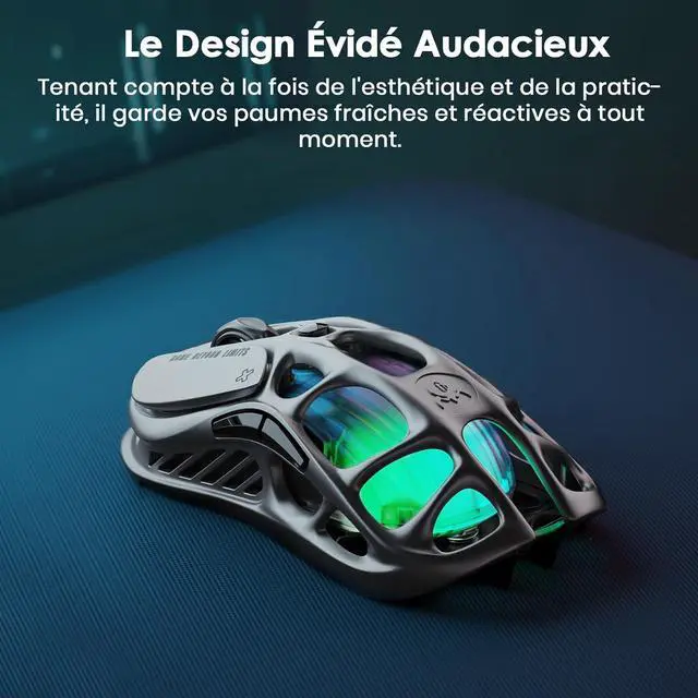 Alt view image 3 of 6 - GravaStar Mercury M1 Pro Wireless Gaming Mouse, Magnesium Alloy MMO Gaming Mice, 26,000 DPI, 88g Lightweight Hollowed-Out Design, 5 Programmable Buttons, 5 Dynamic Lightsync RGB Modes, Gunmetal Gray