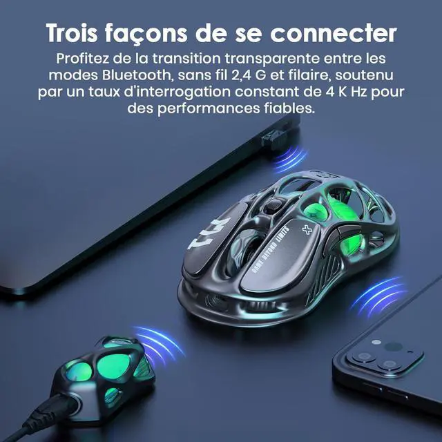 Alt view image 5 of 6 - GravaStar Mercury M1 Pro Wireless Gaming Mouse, Magnesium Alloy MMO Gaming Mice, 26,000 DPI, 88g Lightweight Hollowed-Out Design, 5 Programmable Buttons, 5 Dynamic Lightsync RGB Modes, Gunmetal Gray