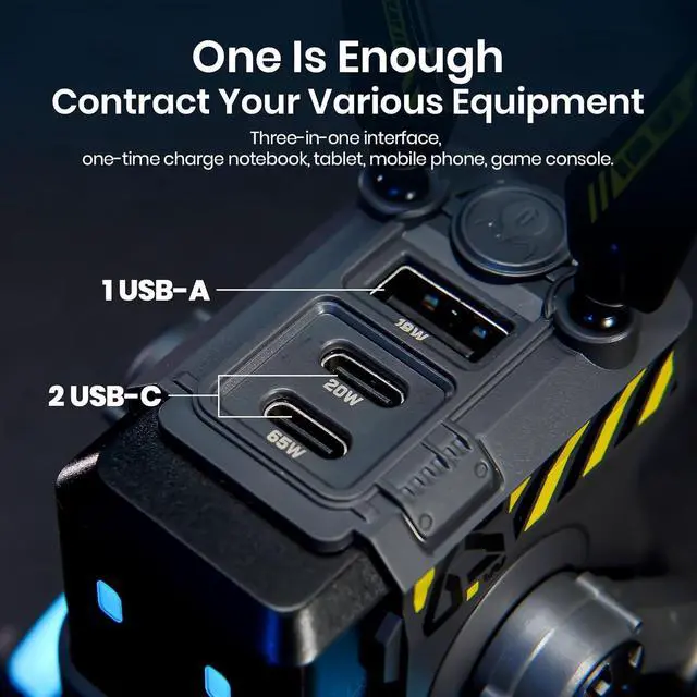 Alt view image 3 of 7 - USB C Charger 65W,Gravastar Alpha65 Robot GaN Fast Charger Block,3-Port Power Adapter,Foldable Wall Charger for MacBook Pro/Air,iPad Pro,Galaxy S23,XPS 13,Note 20/10+,iPhone 15/Pro,Steam Deck - Black