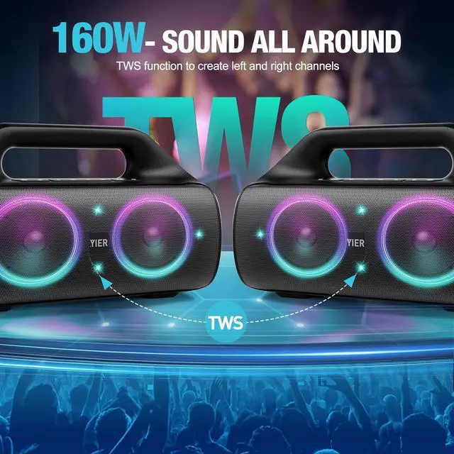 Alt view image 6 of 7 - Portable Bluetooth Speakers, 80W Peak Wireless Outdoor Speaker with Subwoofer, Deep Bass, IP67 Waterproof, 100dB Loud Party Speakers for Camping, Beach, Garage