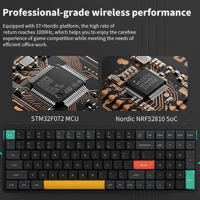 Alt view image 6 of 7 - NUPHY Air96 V2 Wireless Mechanical Keyboard,100 Keys RGB Backlit Keyboard,Supports Bluetooth 5.1,2.4G and Wired Connection,for PC/Laptop/Windows/Mac - Black Gateron Orange Switch