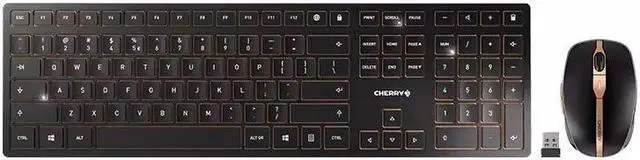 Main image of CHERRY DW9100 Slim Wireless Keyboard and Mouse Set Combo Rechargeable with SX Scissor Mechanism, Silent keystroke Quiet Typing with Thin Design for Work or Home Office. (Black & Bronze)