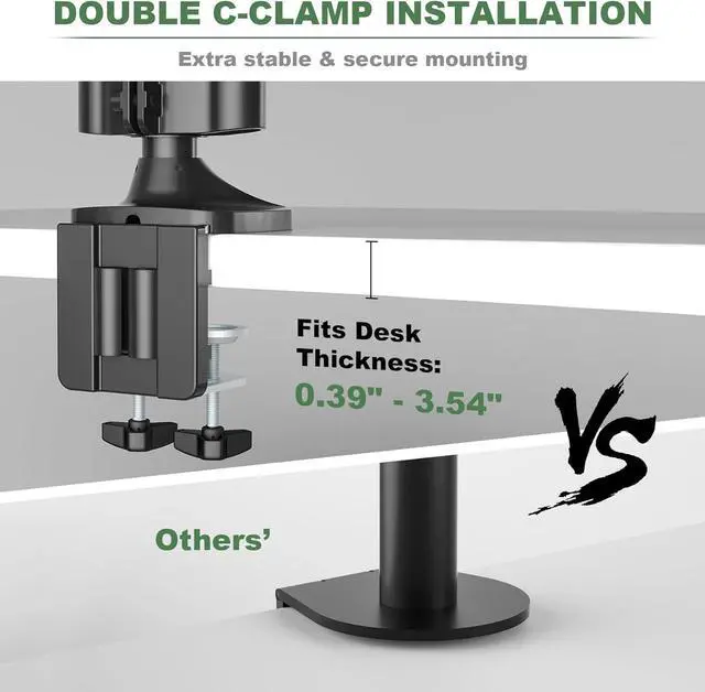 Alt view image 2 of 7 - Triple Monitor Stand, 3 Monitor Desk Mount for Three Flat/Curved Computer Screens up to 32, Heavy-Duty Double C-Clamp Base, Fully Adjustable Gas Spring Monitor Arms Hold up to 30.9lbs Each
