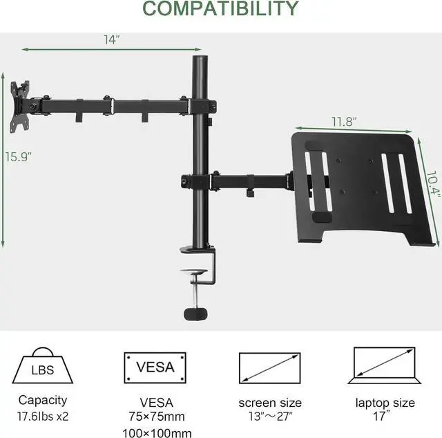 Alt view image 2 of 7 - Adjustable Laptop Stand, Ergonomic Design for 13-27 Inch Screens, Holds up to 17.6lbs