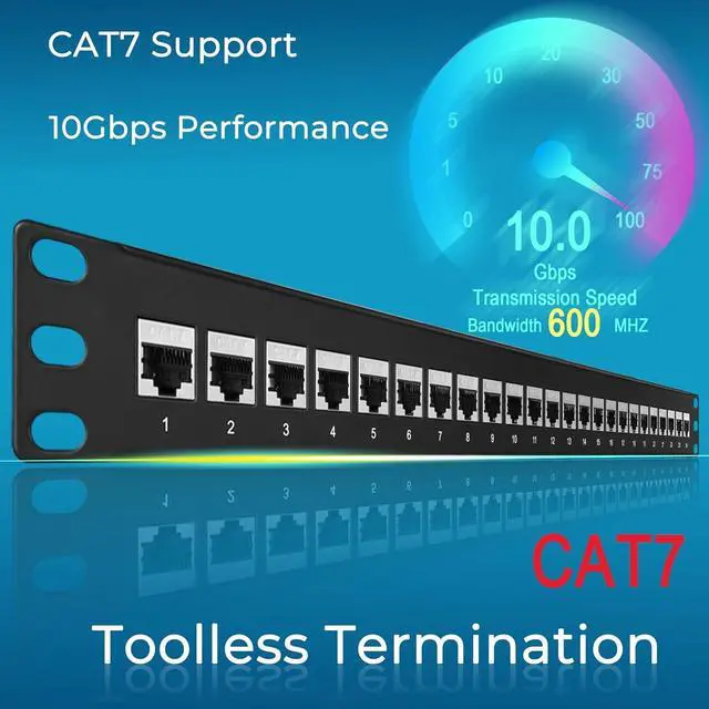 Alt view image 2 of 7 - Patch Panel 24 Port Cat7 with Inline Keystone 10G Support, Coupler Patch Panel STP Shielded 19-Inch with Removable Back Bar, 1U Network Patch Panel for Cat7, Cat6, Cat6A, Cat5e