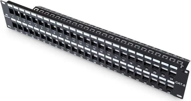 Main image of Cable Matters Rackmount or Wall Mount 2U 48 Port Keystone Patch Panel with Cable Management and Support Bar (19-inch Blank Patch Panel for Keystone Jacks/Keystone Panel)