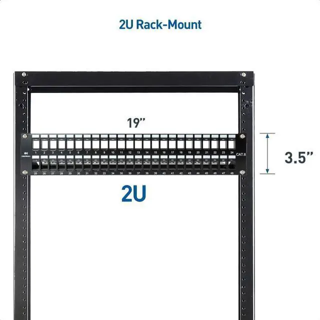 Alt view image 5 of 7 - Cable Matters Rackmount or Wall Mount 2U 48 Port Keystone Patch Panel with Cable Management and Support Bar (19-inch Blank Patch Panel for Keystone Jacks/Keystone Panel)