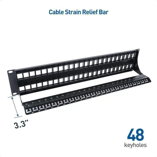 Alt view image 6 of 7 - Cable Matters Rackmount or Wall Mount 2U 48 Port Keystone Patch Panel with Cable Management and Support Bar (19-inch Blank Patch Panel for Keystone Jacks/Keystone Panel)