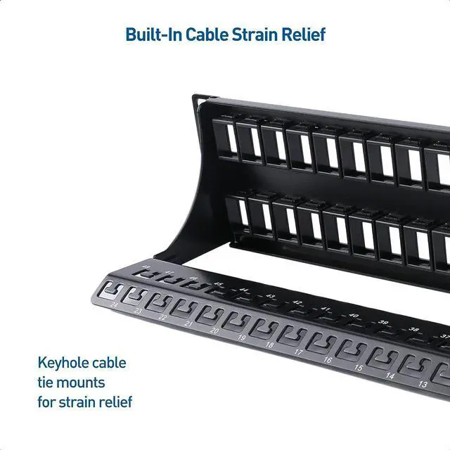 Alt view image 4 of 7 - Cable Matters Rackmount or Wall Mount 2U 48 Port Keystone Patch Panel with Cable Management and Support Bar (19-inch Blank Patch Panel for Keystone Jacks/Keystone Panel)