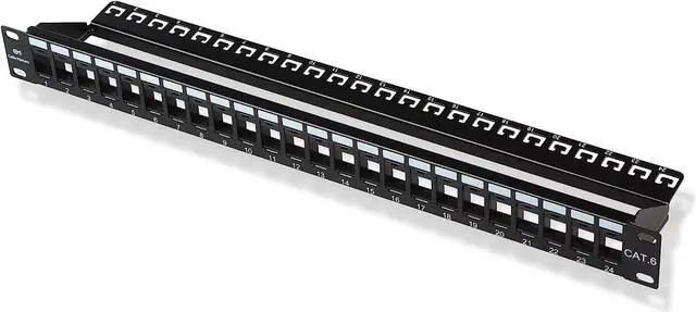 Main image of Cable Matters Rackmount or Wall Mount 1U 24 Port Keystone Patch Panel with Cable Management and Support Bar (19-inch Blank Patch Panel for Keystone Jacks/Keystone Panel)