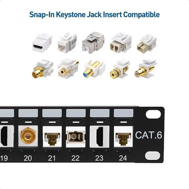 Alt view image 4 of 7 - Cable Matters Rackmount or Wall Mount 1U 24 Port Keystone Patch Panel with Cable Management and Support Bar (19-inch Blank Patch Panel for Keystone Jacks/Keystone Panel)