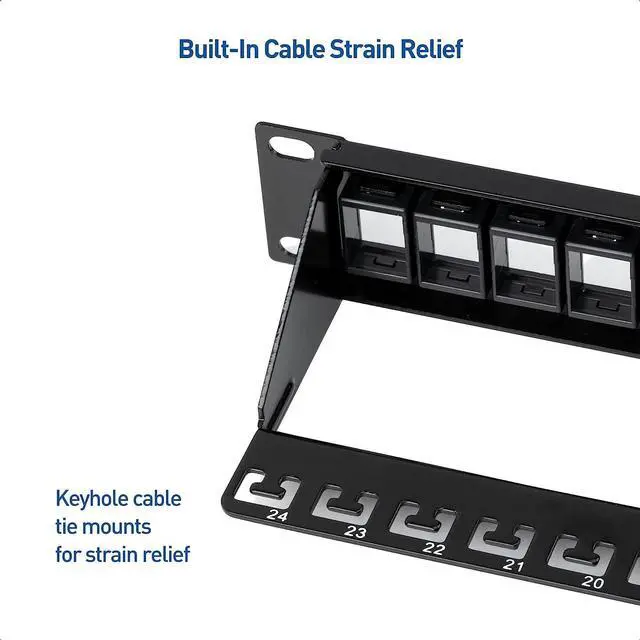 Alt view image 5 of 7 - Cable Matters Rackmount or Wall Mount 1U 24 Port Keystone Patch Panel with Cable Management and Support Bar (19-inch Blank Patch Panel for Keystone Jacks/Keystone Panel)