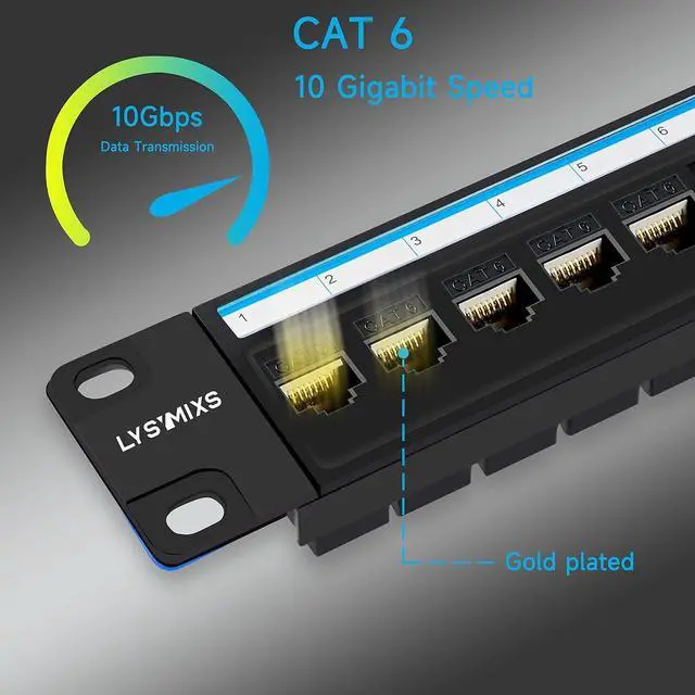 Alt view image 2 of 7 - 24 Port RJ45 Patch Panel Cat6 Feed Through, Coupler Network Patch Panel 19 Inch, Inline Keystone Ethernet Patch Panel with Back Bar