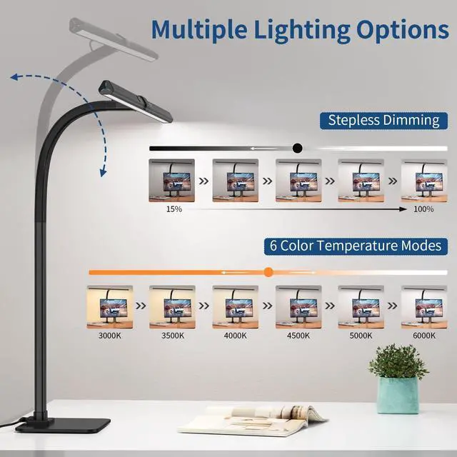 Alt view image 3 of 6 - Desk Lamp, 24W Brightest LED Desk Lamp For Home Office, 31.5" Wide Dimmable Architect Task Lamp With Base,Eye Protection Modern Tall Desk Light For Workbench Office Lighting Computer Working