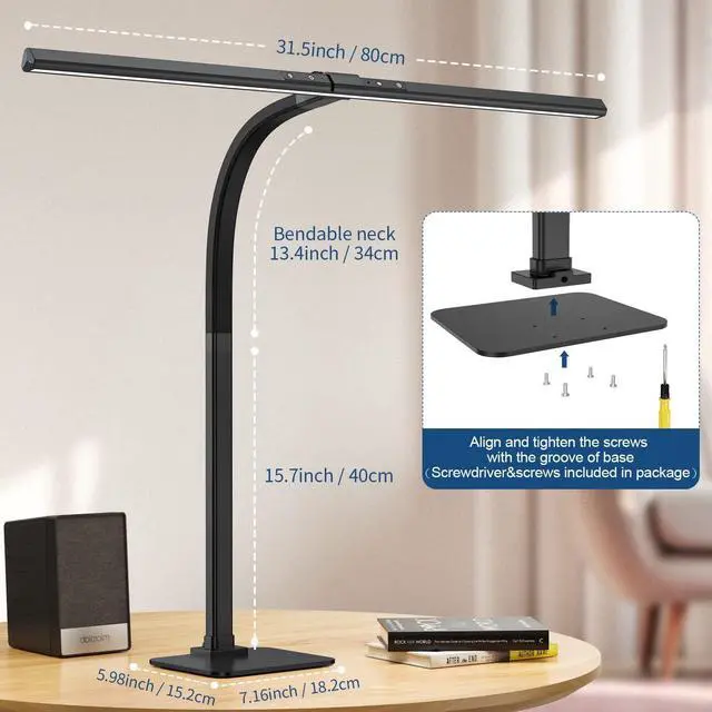 Alt view image 6 of 6 - Desk Lamp, 24W Brightest LED Desk Lamp For Home Office, 31.5" Wide Dimmable Architect Task Lamp With Base,Eye Protection Modern Tall Desk Light For Workbench Office Lighting Computer Working