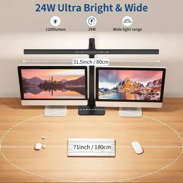 Alt view image 2 of 6 - Desk Lamp, 24W Brightest LED Desk Lamp For Home Office, 31.5" Wide Dimmable Architect Task Lamp With Base,Eye Protection Modern Tall Desk Light For Workbench Office Lighting Computer Working