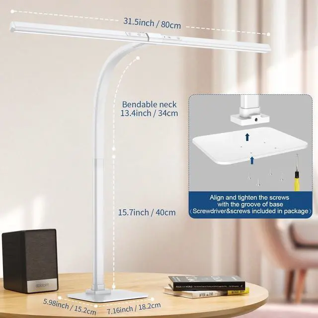 Alt view image 6 of 6 - Desk Lamp, 24W Brightest LED Desk Lamp For Home Office, 31.5" Wide Dimmable Architect Task Lamp With Base,Eye Protection Modern Tall Desk Light For Workbench Office Lighting Computer Working - White