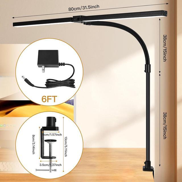 Alt view image 3 of 7 - Double Head LED Desk Lamp, Computer Desk Lamp for Home Office 24W Brightest Desk Light 5 Color Temperature and 5 Dimmable Office Lamp for Workbench Drafting Architect Reading with Clamp