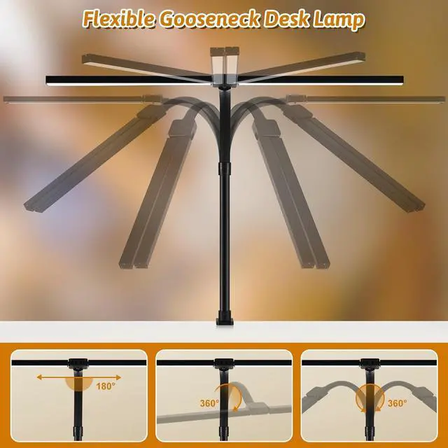 Alt view image 6 of 7 - Double Head LED Desk Lamp, Computer Desk Lamp for Home Office 24W Brightest Desk Light 5 Color Temperature and 5 Dimmable Office Lamp for Workbench Drafting Architect Reading with Clamp