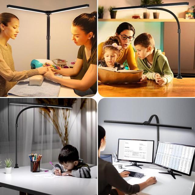Alt view image 7 of 7 - Double Head LED Desk Lamp, Computer Desk Lamp for Home Office 24W Brightest Desk Light 5 Color Temperature and 5 Dimmable Office Lamp for Workbench Drafting Architect Reading with Clamp