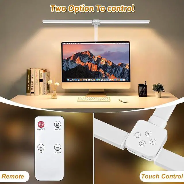 Alt view image 5 of 7 - Double Head LED Desk Lamp, Computer Desk Lamp for Home Office 24W Brightest Desk Light 5 Color Temperature and 5 Dimmable Office Lamp for Workbench Drafting Architect Reading with Clamp - White